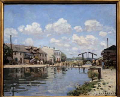 Canal Saint Martin i Paris i 1872 Udsigt over slusen. Maleri af Alfred Sisley (1839-1899) 1872 Dim. 0,38 x 0,46 m Paris, musee d