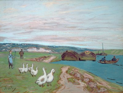 Gåsepigen (pastel) af Alfred Sisley