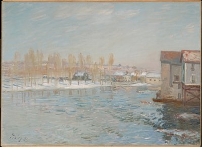 Loing og møllerne i Moret, sneeffekt af Alfred Sisley