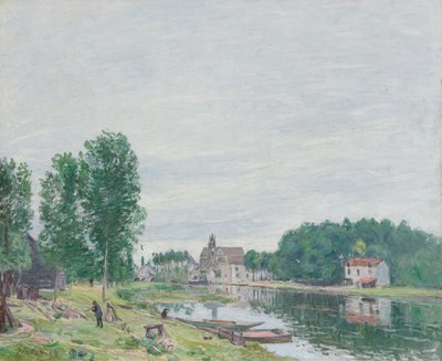 Matrat-bådbyggeriet, Moret-sur-Loing, regnvejr af Alfred Sisley