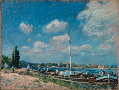 Lossning af pramme ved Billancourt, 1877. af Alfred Sisley