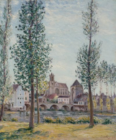 Udsigt over Moret sur Loing gennem træerne af Alfred Sisley