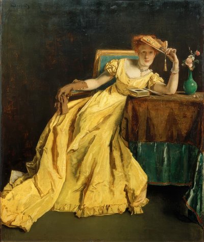 A.Stevens, damen i gult af Alfred Emile Stevens