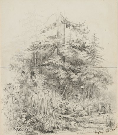 Indianergravsted, Oregon, 1841 (grafit på to falsede skitsebogsark af cremefarvet vævet papir) af Alfred Thomas Agate