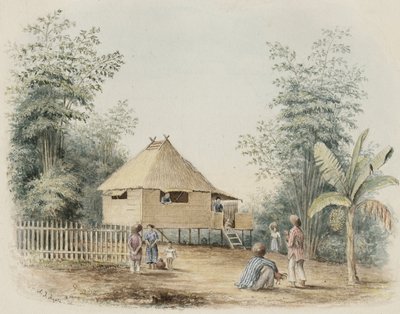 Native House Near Manila, 1842 (wc med et strejf af pen og blæk på cremevævet papir) af Alfred Thomas Agate