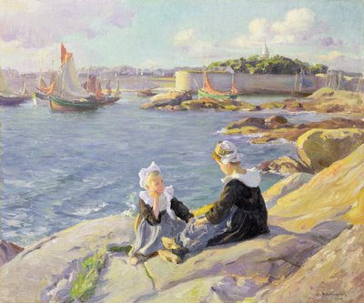 Bretonske piger ved havnen, Concarneau af Alfred Victor Fournier
