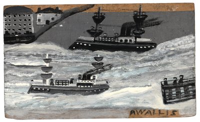 Kanonbåde i krigstid, ca. 1855-1942 (olie på panel) af Alfred Wallis
