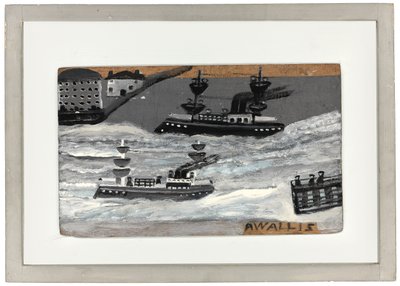Kanonbåde i krigstid (olie på panel) (se også 1074078) af Alfred Wallis