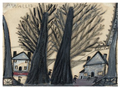 To træer (blyant og olie på kort) af Alfred Wallis