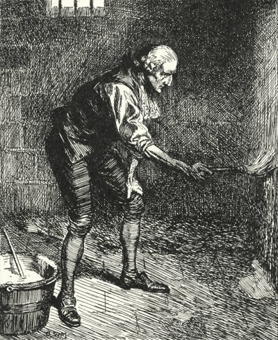 Den engelske fængselsreformator John Howard renser væggene i sin fængselscelle, mens han blev holdt i karantæne i Venedig af Alfred Wallis Mills