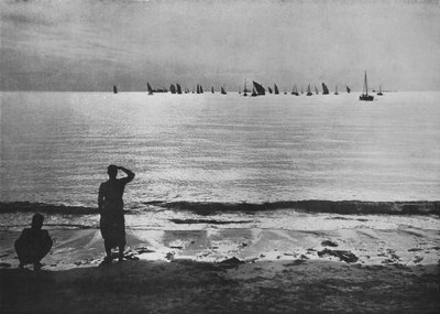 Pearling Fleet Coming Back to Anchorage at Sunset, c1890, 1910 af Alfred William Amandus Plate