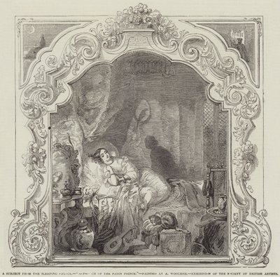 Et emne fra Sleeping Palace, Fairy Princes tilgang, udstilling fra Society of British Artists af Alfred Woolmer