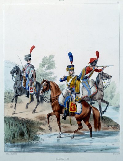 Napoleons hær: Husarer. Gravering af Alfred De Marbot (1800-tallet) 1806. Malmaison, Musee Du Chateau. af Alfred de (after) Marbot
