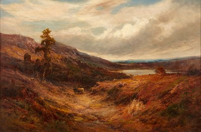 Highland Cattle on a Mountain Path (olie på lærred) af Alfred de Breanski