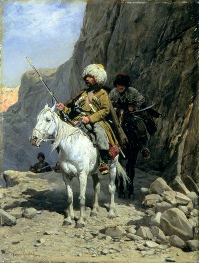 Circassians Patrol, ca. 1885 (olie om bord) af Alfred von Wierusz Kowalski