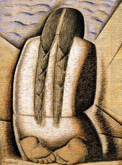 Meditation, ca. 1942 (gouache på avispapir om bord) af Alfredo Ramos Martinez