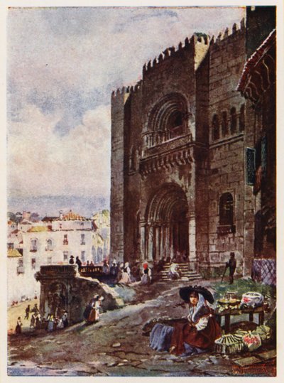 Den gamle bydel i Coimbra, Portugal (farvelitografi) af Alfredo Roque Gameiro