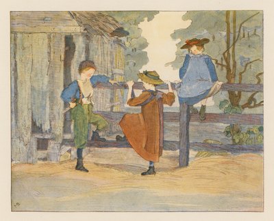 Drenge og piger (farvelitografi) af Alice Maud Beddington