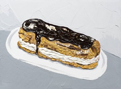 Maleri af en chokolade-eclair af Alice Straker