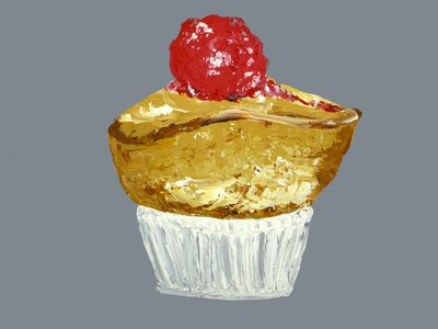 Cupcake med gyldne kirsebær af Alice Straker