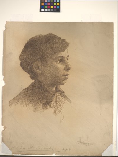 Hoved (farveblyant på råhvidt papir) af Alice Woods