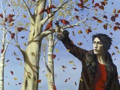 Fuglene i vores have (akryl og olie på lærred) af Alix Contemporary Artist Soubiran Hall