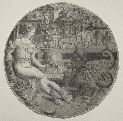 Nøgen kvinde og en drage, 1523. af Allaert Claesz
