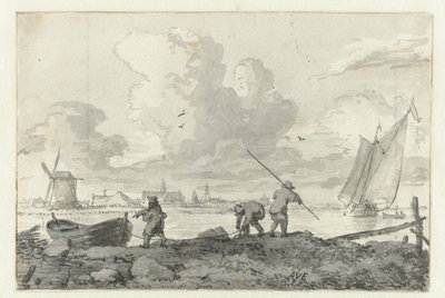 Fiskere med deres robåd på Spaarne ved Haarlem af Allaert van Everdingen