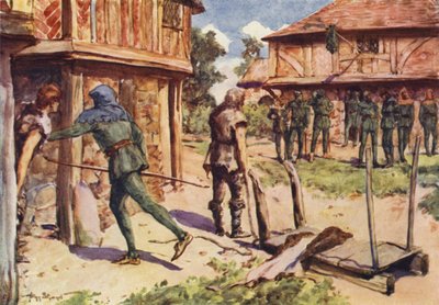 Robin Hood and his Merry Men: How Robin Hood blev en fredløs (farve litho) af Allan (after) Stewart