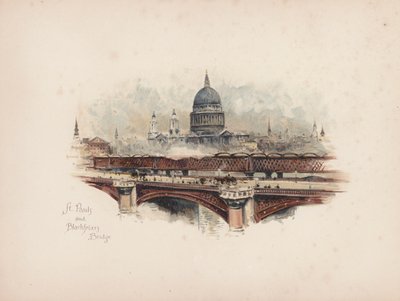 Familiar London: St Pauls og Blackfriars Bridge (farvelitografi) af Allan F. Barraud