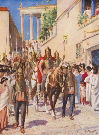 Alarik på vej ind i Athen (farvelitografi) af Allan Stewart