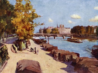Paris: Seinen og Ile de la Cite fra Pont du Carrousel (farve litho) af Allan Stewart