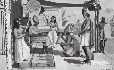 Ramses II modtager en kopi af sin traktat med hittitterne (litografi) af Allan Stewart