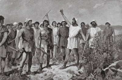 Heloternes oprør i Sparta, f.Kr. 464 (litografi) af Allan Stewart