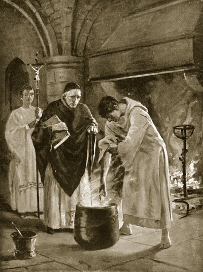 Trial by the Ordeal of Boiling Water, illustration fra 