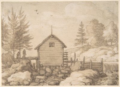 En mølle på klipper i en flod i Norge af Allart van Everdingen