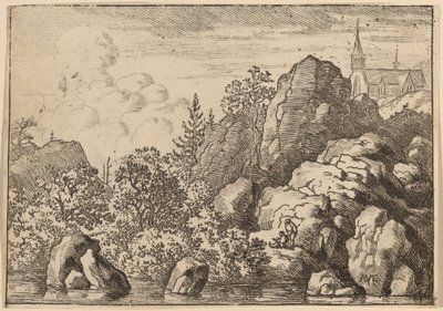 Kirke på en Bakke, sandsynligvis ca. 16451656. af Allart van Everdingen