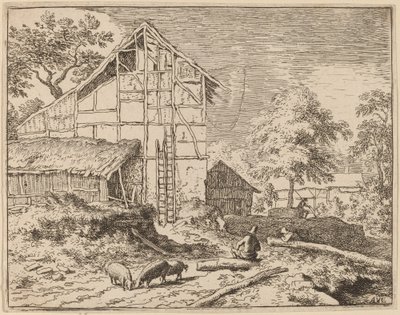 Sommerhus med to stiger, formentlig ca. 16451656. af Allart van Everdingen
