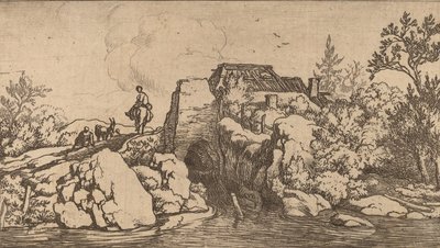 Rytter på en Stenbro, sandsynligvis ca. 16451656. af Allart van Everdingen