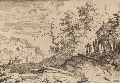 Hytte med rester af en hæk, formentlig ca. 16451656. af Allart van Everdingen