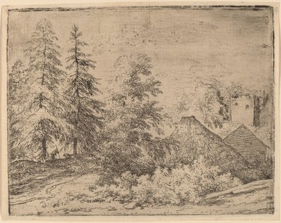 Mand mellem to grantræer, sandsynligvis ca. 16451656. af Allart van Everdingen