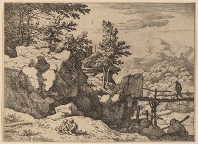 Mand på en lille træbro, sandsynligvis ca. 16451656. af Allart van Everdingen