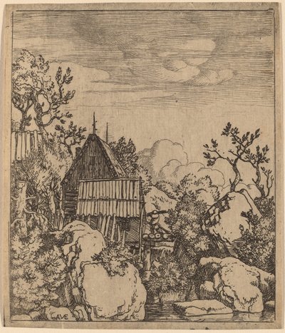 Mand på en lille træbro, sandsynligvis ca. 16451656. af Allart van Everdingen