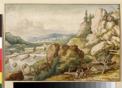 ""Landskab med tre ryttere"" (Landskab med tre ryttere) Akvarel af Allaert Pietersz van Everdingen (1621-1675) Pushkin Museum, Moskva af Allart van Everdingen
