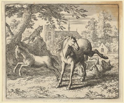 Renard går med grævlingen i retten for at formilde løvens vrede, 1650-75. af Allart van Everdingen
