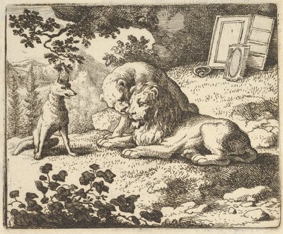Renard lyver, at han gav vædderen forskellige dyrebare genstande, der var beregnet til løven ..., 1650-75. af Allart van Everdingen