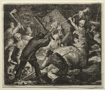 Reynard the Fox: Peasants Attack the Bear. af Allart van Everdingen