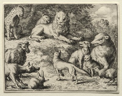 Reynard the Fox: Reynard dukker op ved retten af Allart van Everdingen