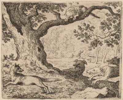 Reynards far og katten forfulgt af hunde af Allart van Everdingen