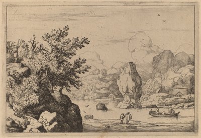 Klippe midt i en flod, sandsynligvis ca. 16451656. af Allart van Everdingen